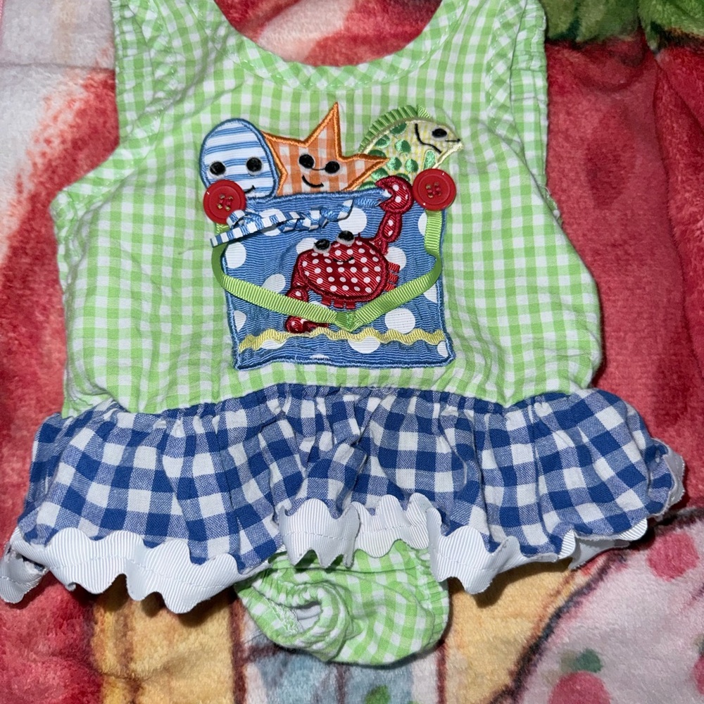 Mud Pie Green Gingham Baby swimsuit